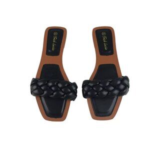 Trish Lucia Womens Brown Black Braided Design Open Toe Slide Sandals Size EUR 40